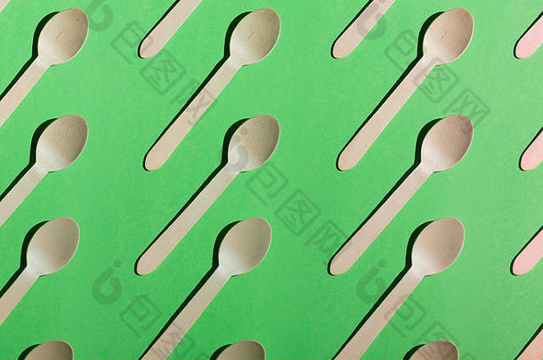 无缝的模式勺子孤立的绿色背景集合爱好概念