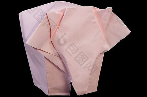 粉红色的大象黑色的孤立的<strong>折纸</strong>