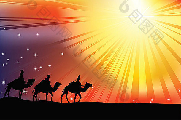 明智的但穿越沙漠明星伯利恒圣诞节基督诞生场景