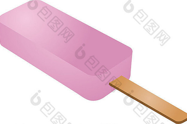 冻对待粉红色的草莓冰棒等角插图剪纸艺术