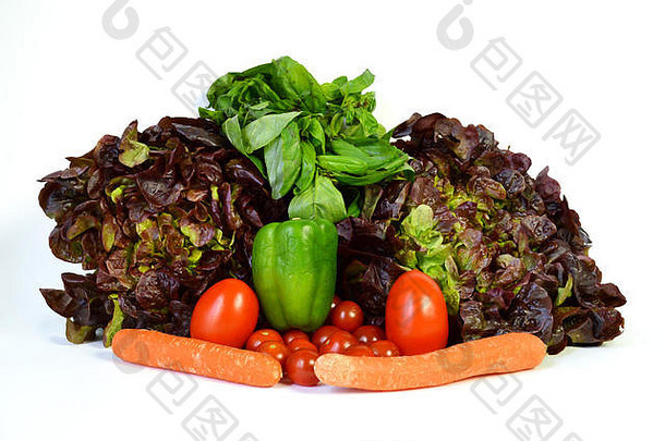 蔬菜分类沙拉番茄胡萝卜罗勒胡椒