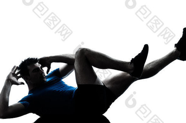 高加索人男人。锻炼锻炼健身轮廓工作室孤立的白色背景