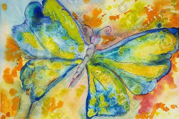蓝色的黄色的蝴蝶橙色黄色的一边擦技术软焦点效果由于改变表面粗糙度纸