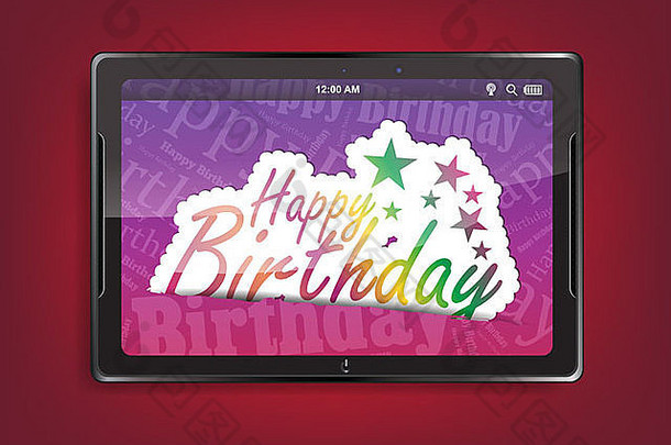 平板电脑电脑消息快乐生日红色的背景