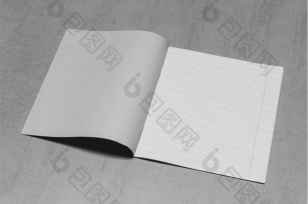 开放学校笔记本狭窄的行削减学习拼写模拟复制空间灰色的背景黑色的白色照片