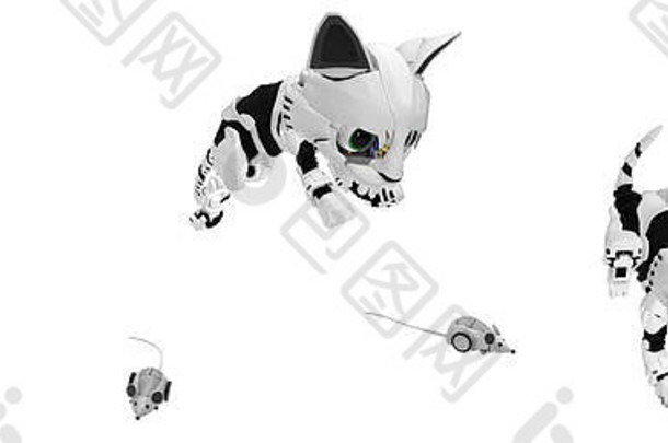 机器人小猫电脑鼠标亨特行动插图水平白色孤立的
