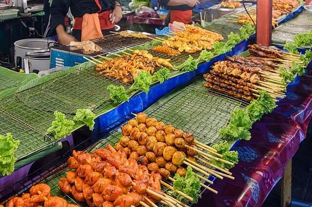 串港口鸡出售街食物摊位曼谷泰国