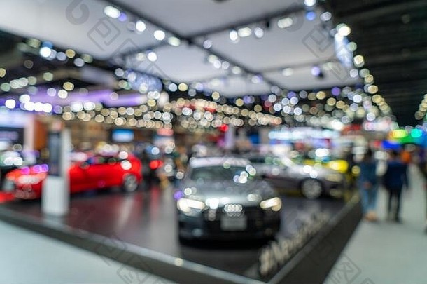 模糊背景汽车显示奢侈品展厅光散景电动机显示事件