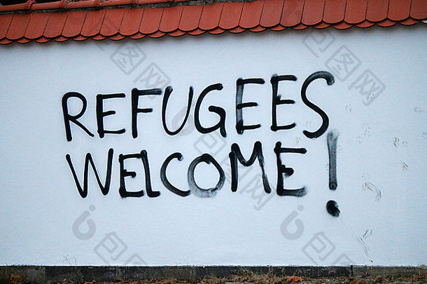 政治口号难民欢迎光临!柏林