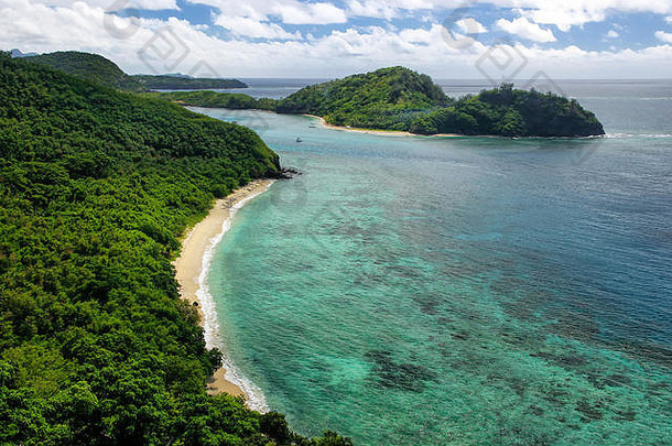 视图drawaqa岛海岸线纳努亚巴拉武岛八泽岛屿斐济群岛由火山岛屿