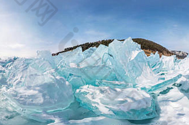 蓝色的小丘湖贝加尔湖冰全景度equirectangular投影