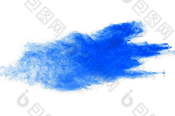 蓝色的粉爆炸孤立的白色背景