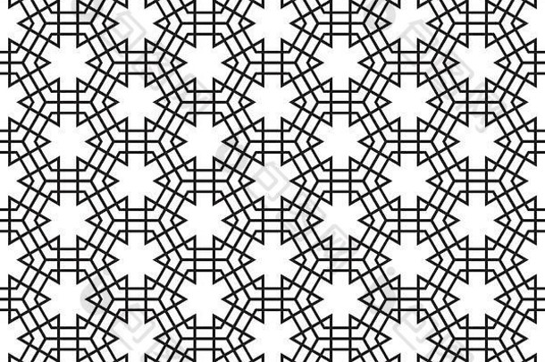 无缝的几何模式基于久美子点缀圆形的角落黑色的行白色背景