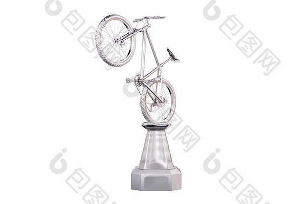前面视图山自行车银奖杯白色背景