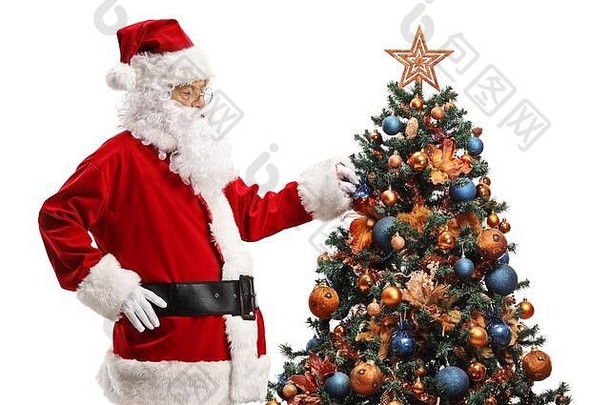 圣诞老人老人圣诞节树孤立的白色背景