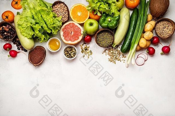 素食主义者健康的食物边境白色背景前视图的地方文本
