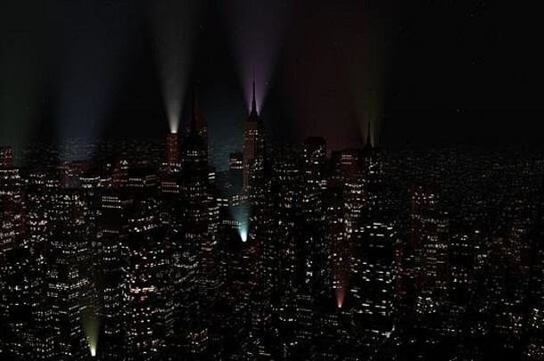 现代城市基斯色彩斑斓的光影响晚上插图概念大现代城市一年的夏娃生动的大气