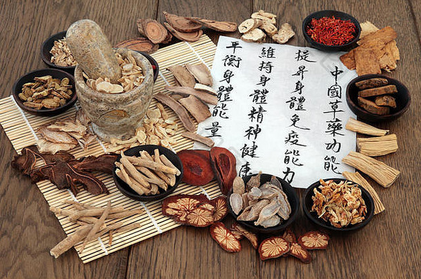 中国人Herbal医学草成分书法大米纸