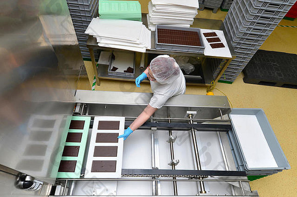 生产果仁糖工厂食物行业输送机带工人巧克力