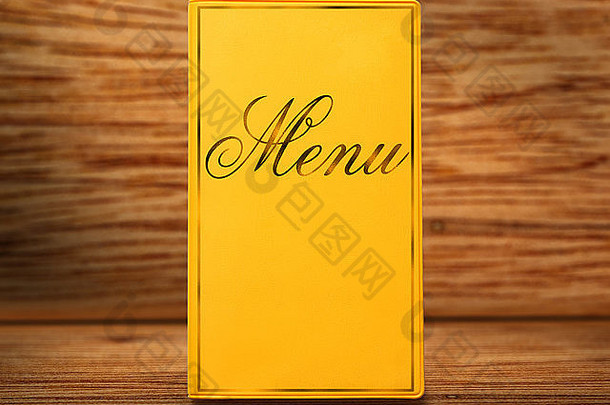 黄色的菜单书木背景特写镜头
