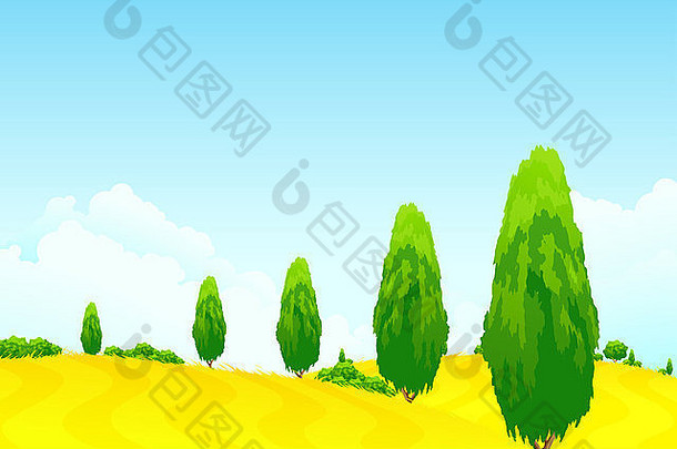 景观绿色树字段云