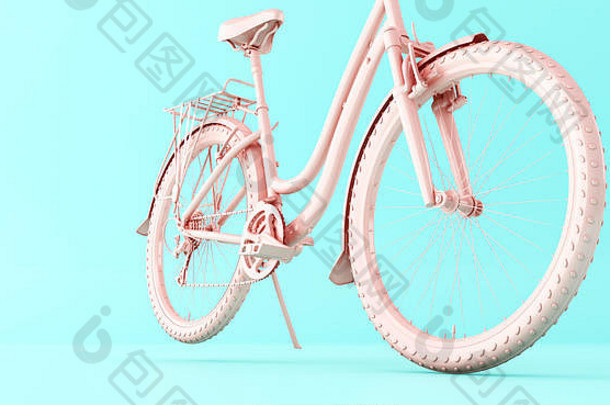 插图粉红色的自行车蓝色的背景体育概念