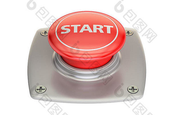 开始<strong>红</strong>色的按钮呈现孤立的白色背景