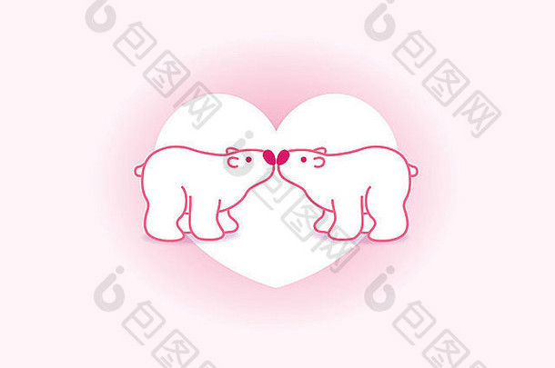 粉红色的北极极地熊粉红色的鼻子接吻心图形背景