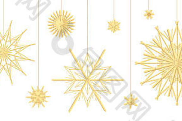 稻草明星集合传统的手工制作的圣诞节装饰插图白色背景