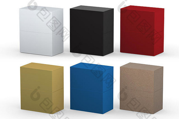 空白矩形盒子包装各种材料集剪裁路径包括