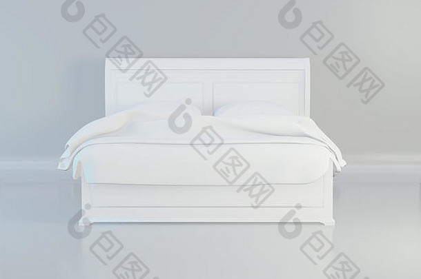 床上软白色枕头前面视图呈现