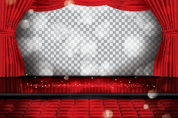 开放红色的窗帘座位复制空间透明的网格剧院歌剧电影场景光地板上