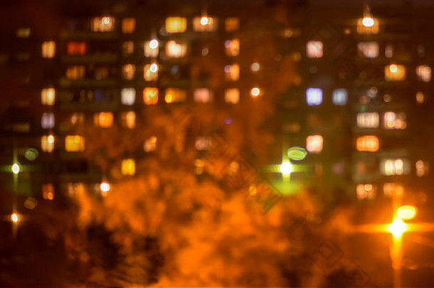 美丽的城市模糊灯摘要广场散景背景晚上特写镜头