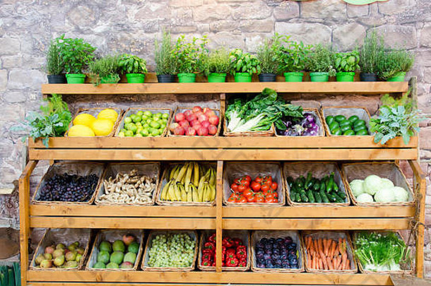 水果蔬菜货架上背景