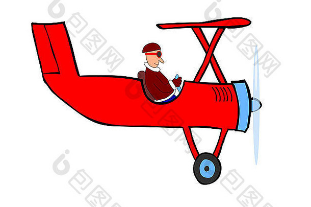 幽默的插图红色的飞机飞行员红色的单德克尔飞行员