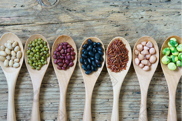 集合粮食麦片种子豆农业产品亚洲国家健康的食物营养吃纤维食物