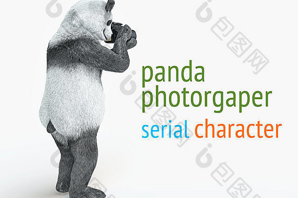 动物字符摄影师熊猫持有相机爪子需要图片串行竹子熊白色均匀背景