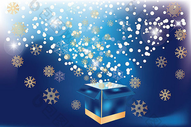 神奇的圣诞节金星星开放礼物盒子闪亮的背景