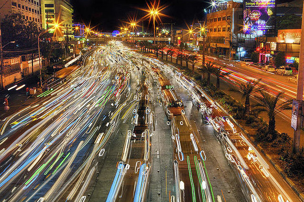 有创意的拼贴画冲小时edsa高速公路晚上市中心马尼拉菲律宾东南亚洲Hdr运动模糊