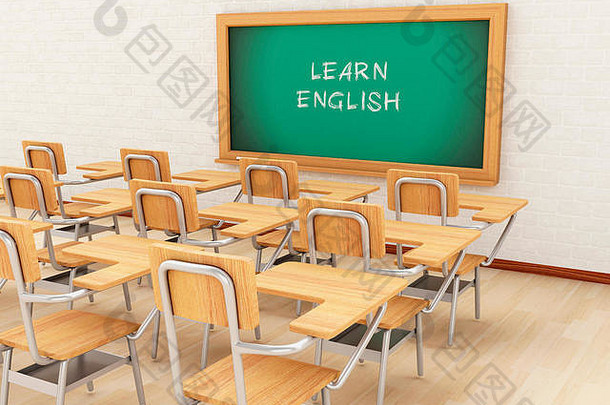 渲染器图像空教室黑板学习英语教育概念