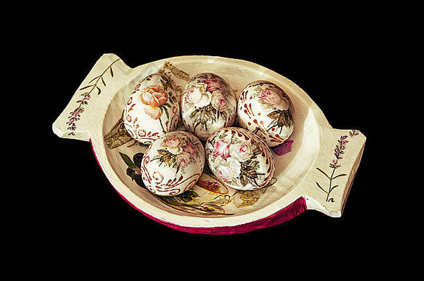 装饰木碗画复活节鸡蛋春天时间