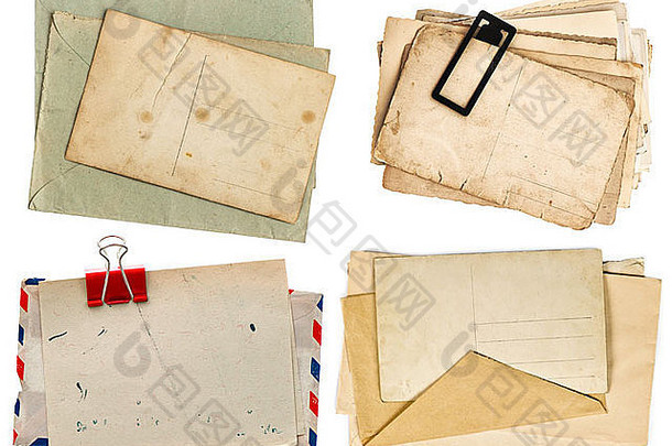 明信片孤立的白色背景古董纸表剪辑空气邮件信封复古的设计