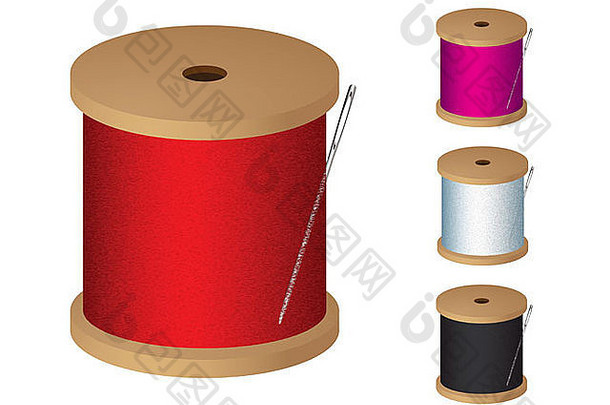 棉花卷集合缝纫针彩色的线程