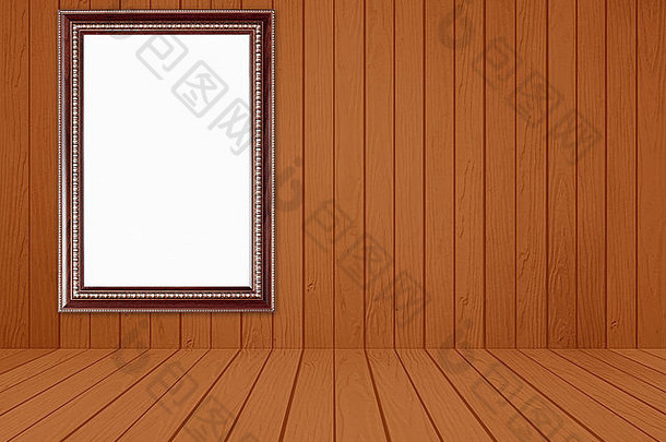 空白木框架房间白色木墙木地板上背景