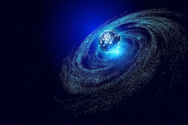 发光的数字地球宇宙漩涡粒子流大数据背景网络技术