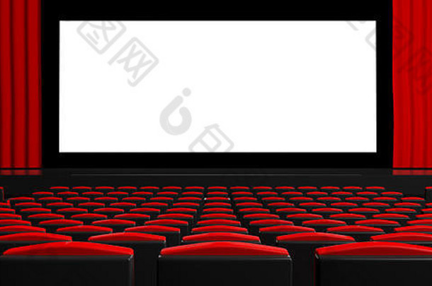 空白电影屏幕窗帘红色的空椅子空间文本插图