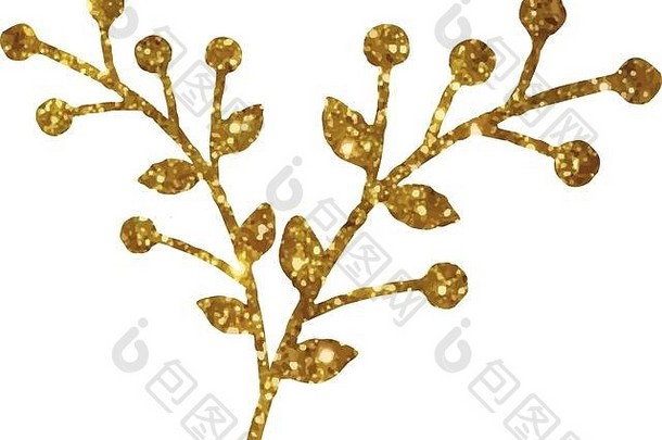 金闪闪发光的复古的花植物装饰平图标