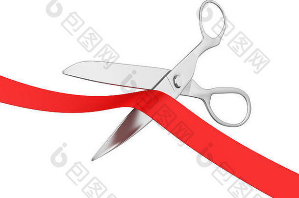 剪刀减少红色的丝带孤立的