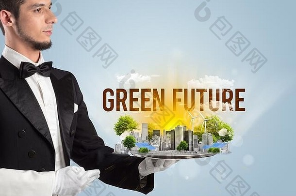 服务员服务生态城市绿色未来登记renewabke能源概念