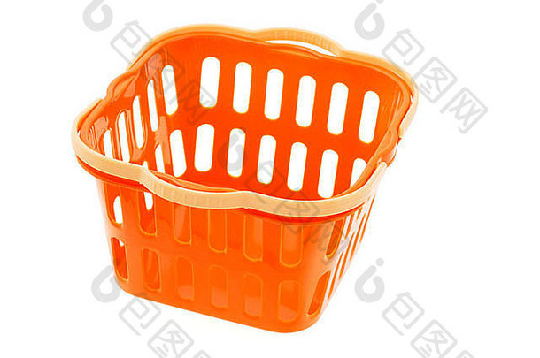 橙色塑料篮子处理白色背景